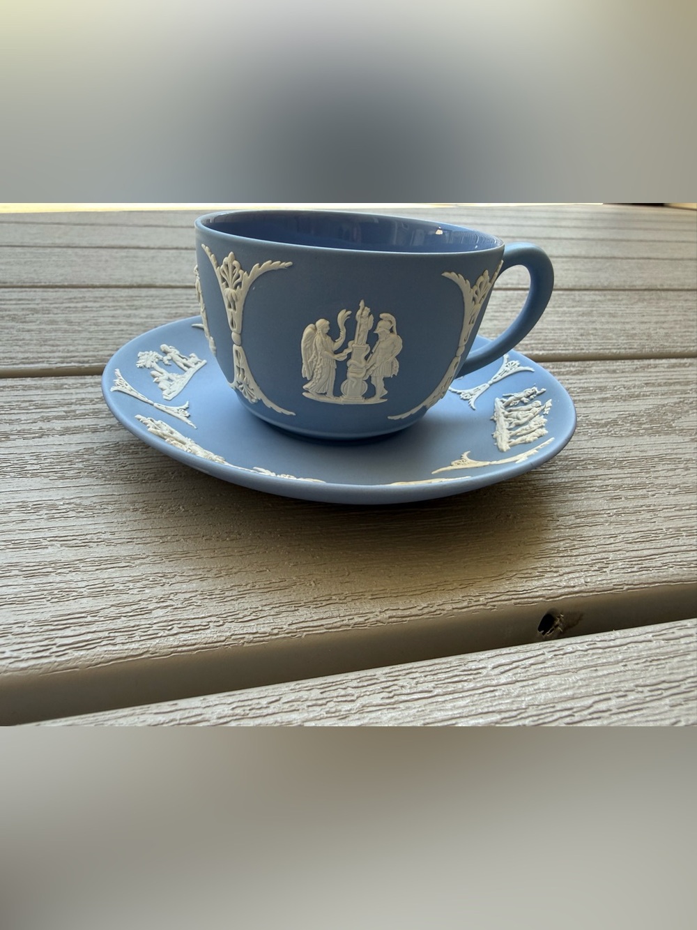 Vintage 1953 Wedgwood Blue Jasperware Teacup & Saucer Set Made in England